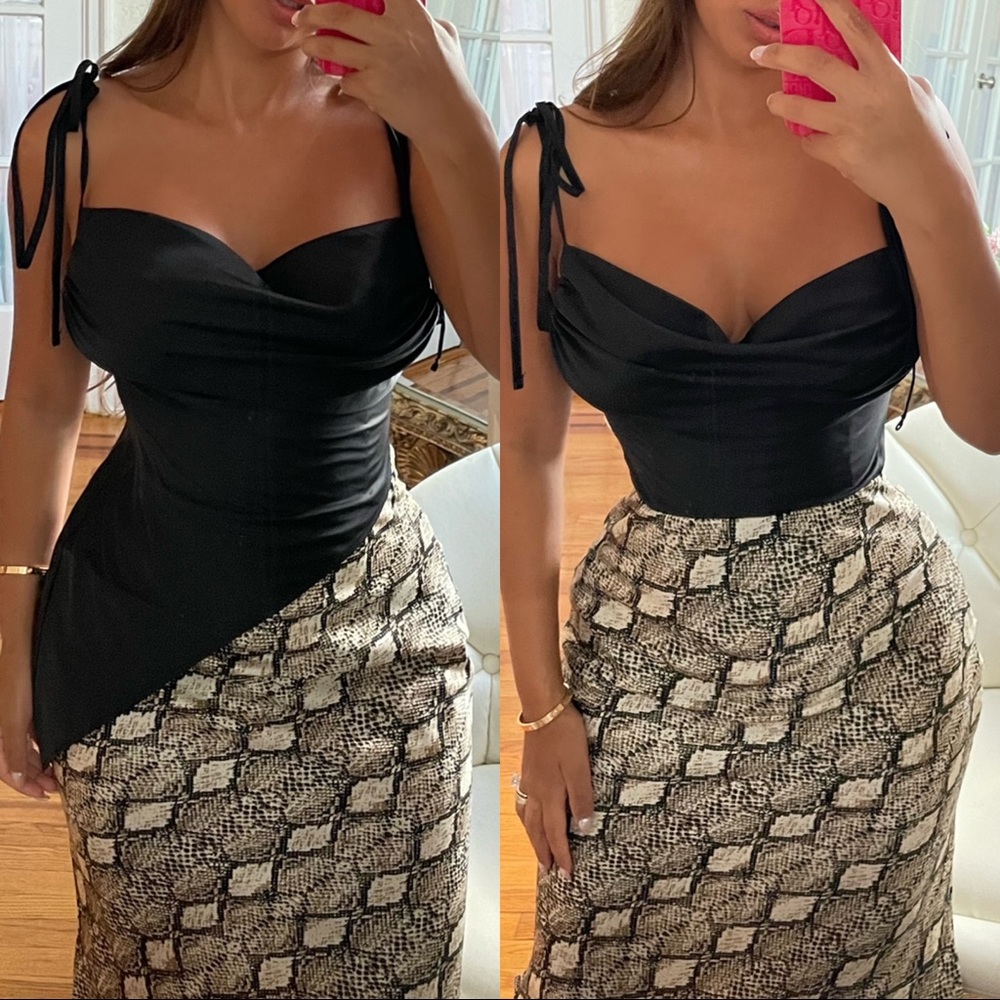 Black Satin Cami with Tie shoulders